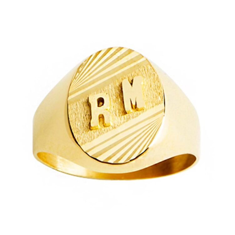 Chevalière Ovale en Or Orion Rainurée Double