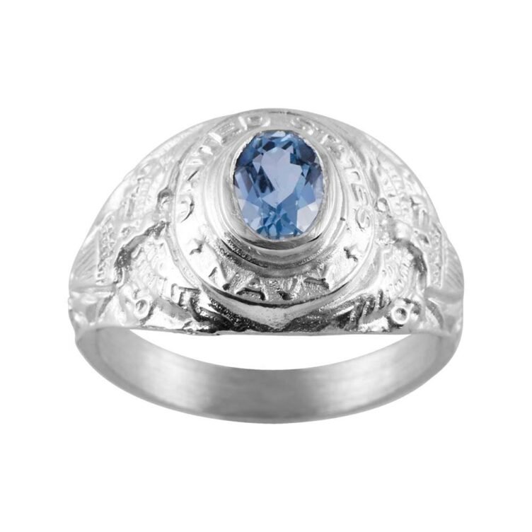 Bague Universitaire en Argent et Pierre Topaze