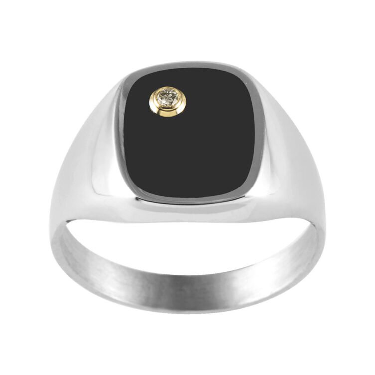 Chevalière Onyx Thomas en Argent et Zirconium