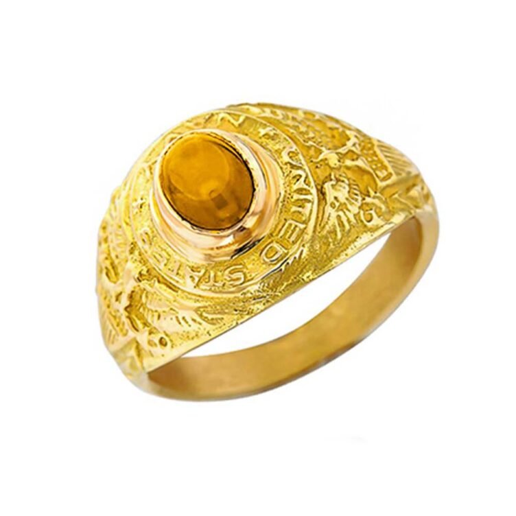 Bague Universitaire Américaine en Or Citrine