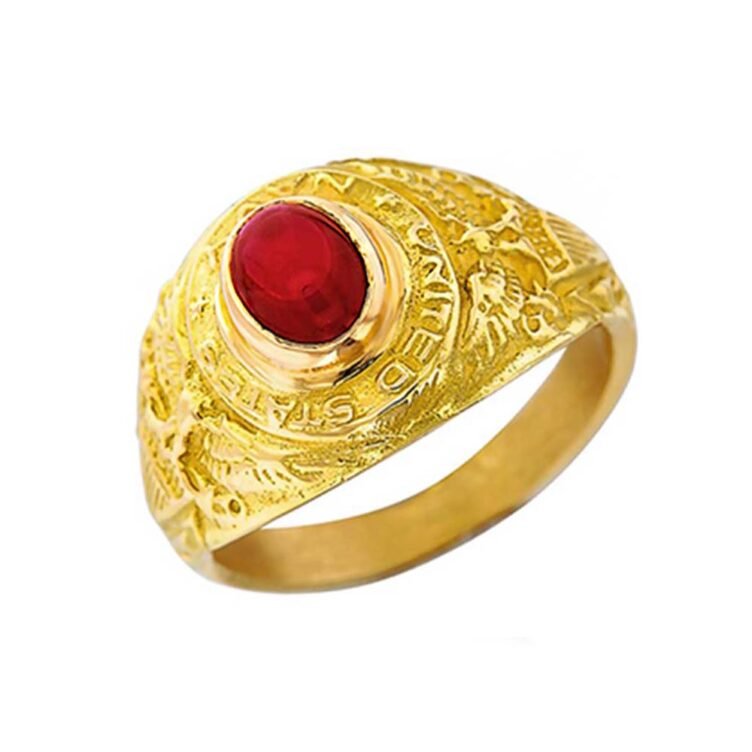 Bague Universitaire Américaine en Or Rhodolite