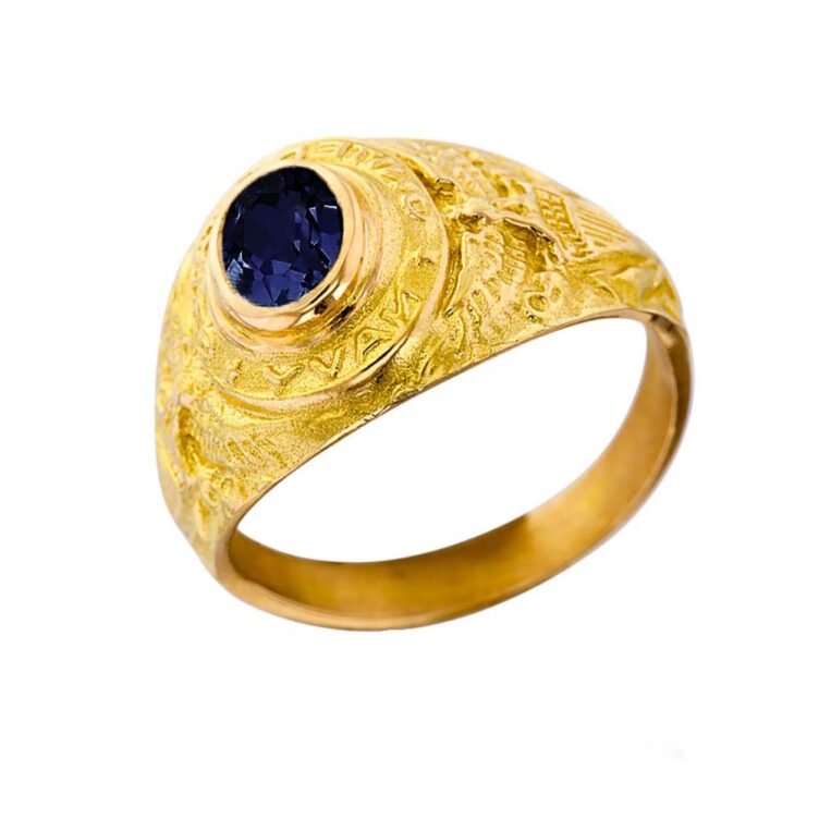 Bague Universitaire Américaine en Or Saphir