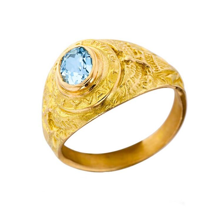 Bague Universitaire Américaine en Or Topaze