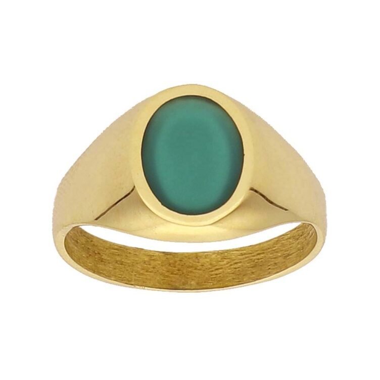 Chevalière Agathe Verte en Or Ovale Olivia